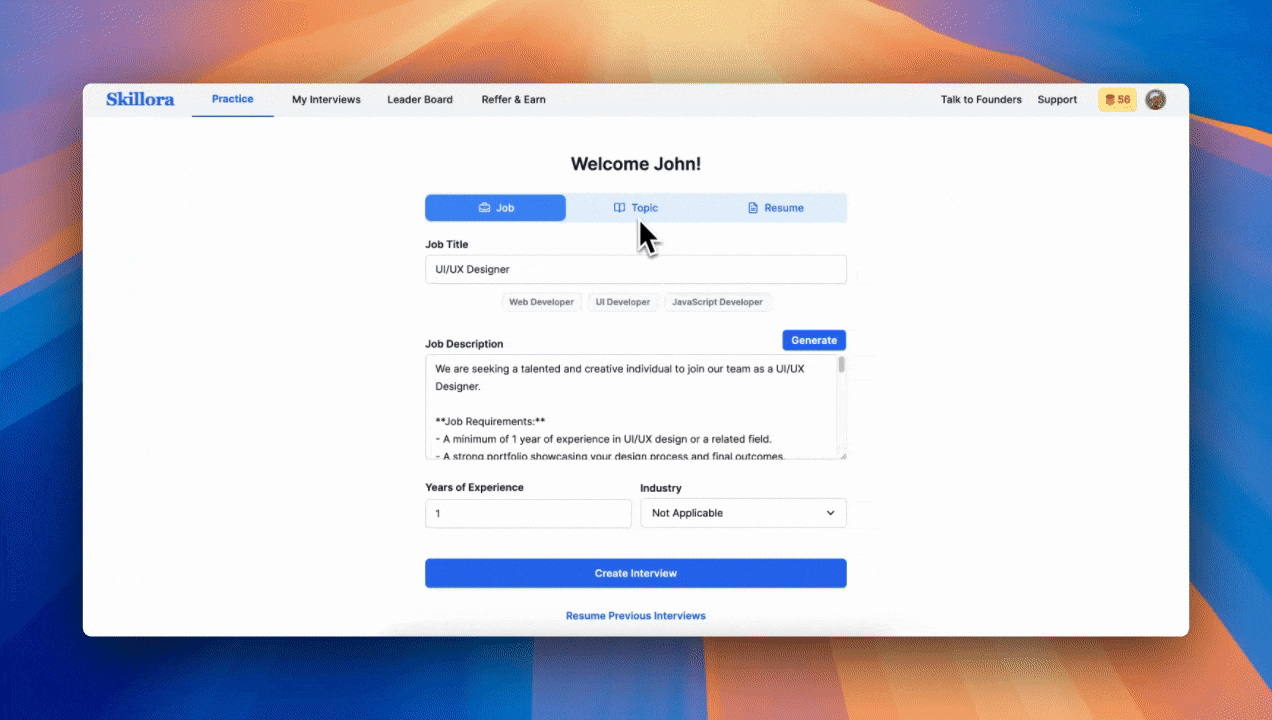 Practice Interviews with AI on Any Subject or Skill